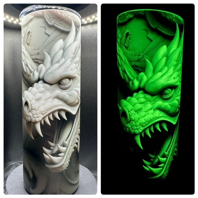 20oz Glow-in-the dark Dragon Stainless Steel cup with plastic lid and plastic straw