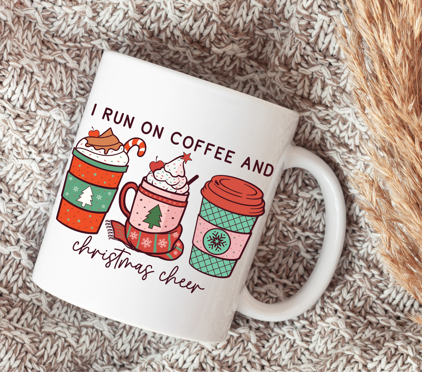 11oz Christmas Coffee Mug - “I Run Off Coffee and Christmas Cheer” - Festive Holiday Sublimation Mug