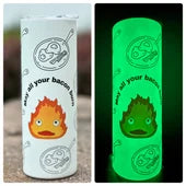 20oz Glow-in-the dark Stainless Steel Calcifer with plastic lid and plastic straw